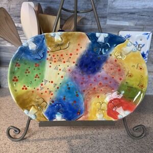 12 in Studio Designworks Joy Cat Platter Hand Painted Whimsical Cats Colorful